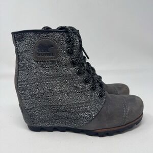 Sorel Joan‎ of Arctic Gray Hidden Wedge Lace Up Lexie Boots Womens 7